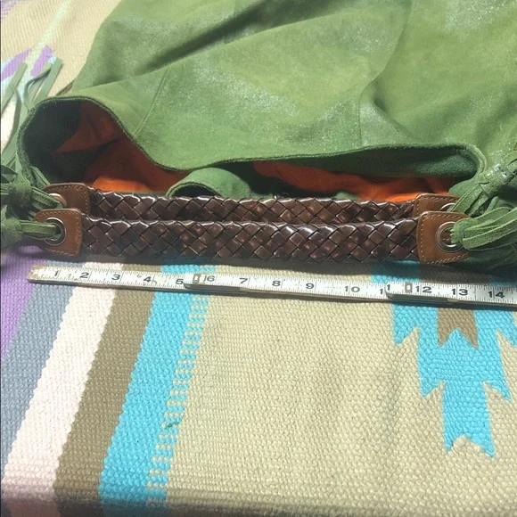 Tano Olive Green Suede Fringe Hobo Bag with Leather Handles 💚🧡 - Picture 12 of 12